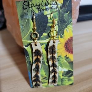 Handmade Woodburned Evergreen Tree Earrings
